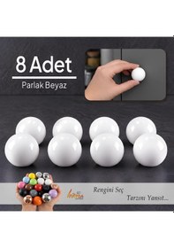 Resim 8 Adet Sert Plastik Yuvarlak Top Düğme Parlak Beyaz Dolap Mobilya Mutfak Dolabı Çekmece Kapak Kulpu Kulbu 