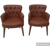 Resim Garden House 2 Tekli Taba Tarçın Renk Deri Ahşap Ayak Ofis Koltuk Takımı Büro Bekleme Koltuğu Berjer Taba 