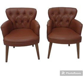 Resim Garden House 2 Tekli Taba Tarçın Renk Deri Ahşap Ayak Ofis Koltuk Takımı Büro Bekleme Koltuğu Berjer Taba 