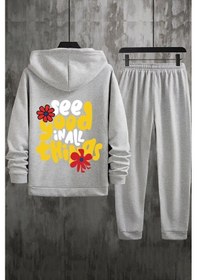 Resim Uyguntarz Unisex Good Things Baskılı Eşofman Takımı Gri 
