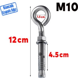 Resim Badem10 Kancalı Çelik Dübel Salıncak Boks Torbası Avize Için Gömlekli Kapalı Ağız Kanca M10 