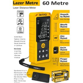 Resim SGS5425 - 60 Metre Lazer Metre Mesafe Ölçer (Pisagor - Alan - Hacim - Mesafe - Otomatik Alçı Ölçümü) 