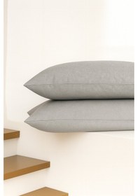 Resim Vevra Çizgili Gri Düz Renkli 2 Li Yastık Kılıfı Pamuklu Kumaş Fermuarlı Gri 