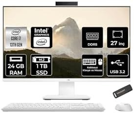Resim ASUS V470 i7 13620H 24GB 1TB SSD 27" FHD 100Hz FDOS All in One Bilgisayar Beyaz & PER4 USB Bellek 