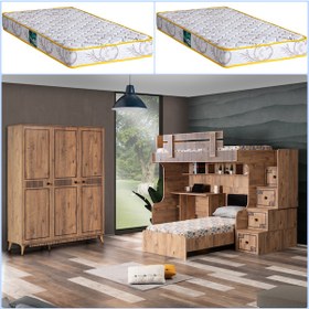 Resim Setaymobilya Ranza, Natural Ranza Karyola Çalışma Masası Dolap+2 Comfort Yatak 