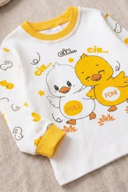 Resim DYZSTAR Civciv Desenli Pamuklu Çocuk Pijama Takımı Unisex Rahat Kalıp Sarı Beyaz 