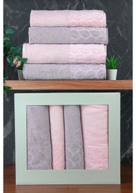 Resim Hazal %100 Pamuklu Kutulu 4'lü Banyo Havlu Seti Hamam Takımı 50x90 - 90x150 Gri-pudra - 00081 Gri 