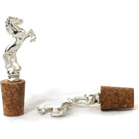 Resim Gümüş At Figürlü 2 Adet Mantar Tıpa - Şarap Yağdanlık Şişe 