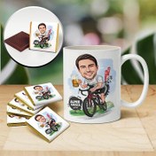 Resim Bira Keyfi Yapan Adam Karikatürlü Kupa ve Çikolata 