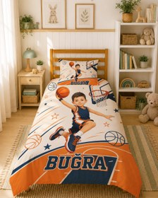 Resim Evmila Karikatüristik Basketbol Temalı Nevresim Takımı - 100x150 cm Nevresim ( Bebek Boy Özelleştirilmiş ) + 35x45 cm Yastık Kılıfı 