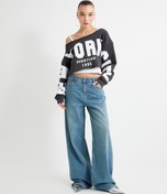 Resim Bol Paça Kot Pantolon Normal Bel - Loose Fit 