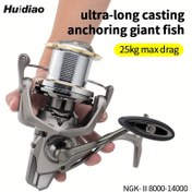 Resim HUIDIAO 25kg Maksimum Çekiş Paslanmaz Çelik Rulmanlı Spin Olta Makinesi - 8000-14000 Serisi, Tuzlu Su & Tatlı Su Uyumlu, Ergonomik Sap, Dayanıklı Alüminyum Alaşım, Büyük Balıklar İçin Çift El Kullanımına Uygun Tasarım, Tuzlu Su Balıkçılık Makinesi, Şık Metalik Kaplama 