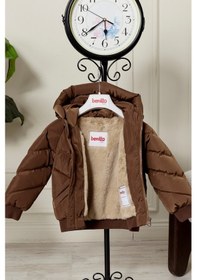 Resim Erkek Bebek Kapüşonlu Kışlık Şişme Mont Kahverengi 