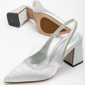 Resim Saten Topuk Taşlı Gümüş Büyük Numara Kadın Ayakkabı Topuklu Abiye-2676-gümüş 