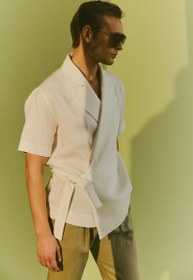 Resim Tan Organik Keten Kimono Gömlek Kırık Beyaz - L/XL / Kırık Beyaz 