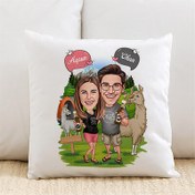 Resim Doğada Bira Keyfi Yapan Çiftler Karikatürlü Yastık 