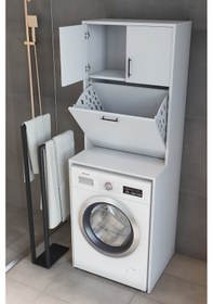 Resim Makbulce Yasemin Kirli Çamaşır Sepetli Çamaşır Makinesi Dolabı Beyaz 