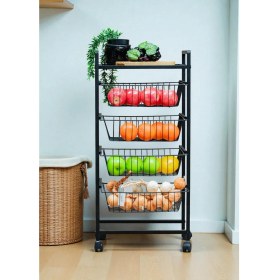 Resim Bye Concept & More Dekoratif Siyah Metal Sebzelik Tekerlekli 4 Raflı Tel Sepetli Çok Amaçlı Stand 
