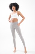 Resim Comm-Ci Lenora Zinc Gri Kemer Bel Cep Detaylı Organik Pamuk Toparlayıcı Uzun Spor Tayt 