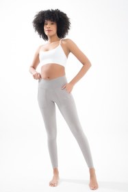 Resim Comm-Ci Lenora Zinc Gri Kemer Bel Cep Detaylı Organik Pamuk Toparlayıcı Uzun Spor Tayt 