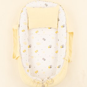 Resim Babynest ve Yastık - Çift Taraflı - Sarı Örgü - Sarı Kuş 