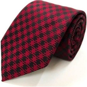 Resim Venchy Bordo Siyah Kazayağı Desen Mendilli Kravat 4240 - 5Mk Bordo 