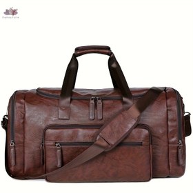 Resim Erkekler için Büyük Kapasiteli Vintage Seyahat Çantası - İş Gezisi Duffle, Omuz ve Omuz Üstü Çanta, Dayanıklı ve Şık, Siyah veya Koyu Kahverengi Renklerde Seyahat Çantaları 
