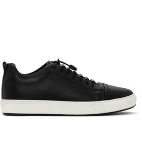 Resim Erkek Siyah Bağcıklı Deri Sneaker 