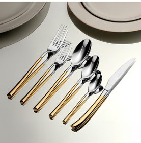 Resim Nehir Elegance Altın Sade 12 Kişilik 72 Parça Çatal Kaşık Bıçak Takımı 