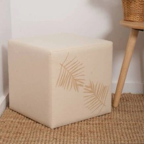 Resim Palm Puf-bej/yaprak Baskılı 40x40x40 Cm Bej 