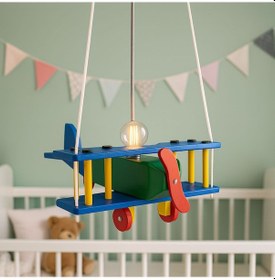 Resim Çocuk Odası Ahşap Uçak Avize Çok Renkli 