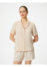 Resim Koton Kısa Kollu Gömlek Düğmeli Dokulu Standart Kesim Bej 4sak60018pw Ekru 