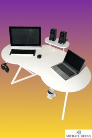 Resim Michael Brean Özel Oval Tasarım Oyuncu Masası 156 Cm Bardaklık Ve Kulaklık Tutucu Hediye 