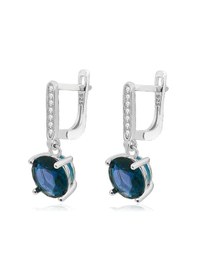 Resim Brezza Lusso Jewelry Safir Taşlı Tektaş Pırlanta Sallantılı Kadın Gümüş Küpe 9 Mm 