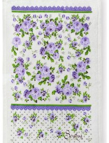 Resim 2li Paket Baskılı Beyaz Mutfak Havlusu Modeli Lila Güller 