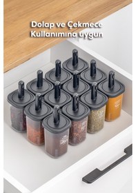 Resim Porsima 1097 Kaydırmalı Kaşıklı Baharatlık Seti 12'li Şeffaf - Antrasit 
