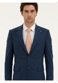 Resim Cacharel Lacivert Slim Fit Keten Karışımlı Takım Elbise 