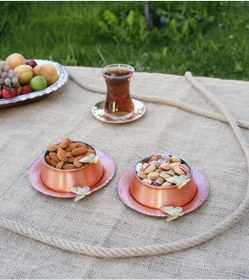 Resim Bakır Çerezlik Kelebek Detaylı Tabaklı 2'li (4 Parça) 