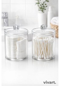 Resim Vivart Şeffaf Pamukluk & Kulak Çubuğu Kabı 2 Li Set Banyo Düzenleyici Organizer Şeffaf 