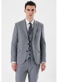 Resim İmza Gri Desenli Kırlangıç Yaka Yelekli 6 Drop Slim Fit Dar Kesim Klasik Takım Elbise 1001240157-gri Gri 