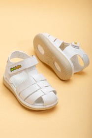 Resim Dilimler Ayakkabı Şirin Bebe Ortopedik Kafes Beyaz Erkek Bebek Sandalet 