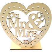 Resim Hfambition Ahşap Ev Dekorasyonu Aşk Figürü Mr & Mrs Led Işıklı Nikah Özel Hediyesi Ahşap Vitrin Süsü Çok Renkli 