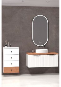 Resim Belissimo 100 Cm Beyaz Lavabolu Banyo Dolabi - Beyaz / Kayin (Yan Ünite Dahil) Çok Renkli 