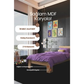 Resim Renazzo Mobilya Lotus Mdf Tek Kişilik Modern Karyola - 1. Sınıf 18 mm Mdf Kademeli Başlık Sağlam Karyola 