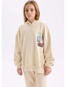 Resim DeFacto Kız Çocuk 2'li Takım Bisiklet Yaka Baskılı Sweatshirt Beli Lastikli Jogger Eşofman Altı D4057A824WNER42 Ekru 