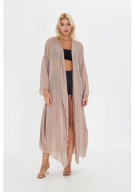 Resim Kutaf Vizon Uzun Soft Yumuşak Kimono Bej - Taba 