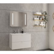 Resim Royal 80 Cm Beyaz Led Aynalı Banyo Dolap Takımı 