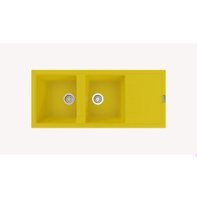 Resim Polex Cristalüx Granit Evye P-X116 Sarı 2 Hazneli Tezgah Altı Ve Tezgah Üstü Mutfak Evyesi 116.5x50.8 CM 