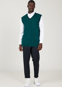 Resim AC&Co / Altınyıldız Classics Erkek Yeşil Standart Fit Normal Kesim V Yaka Triko Süveter 