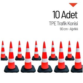Resim 10'lu Tpe Trafik Konisi Seti 90 Cm Ağırlıklı Çift Reflektifli Trafik Dubası-3631 